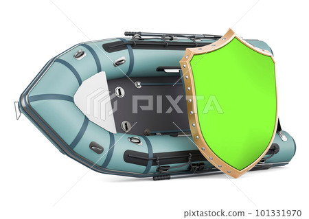 Inflatable boat with shield, 3D rendering Inflatable boat with shield, 3D rendering 101331970