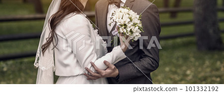 portrait of  bride and groom outdoor 101332192