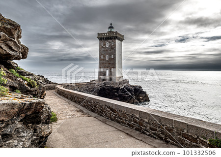 Lighthouse Phare De Kermorvan At Village Le Conquet At The Finistere Atlantic Coast In Brittany, France 101332506