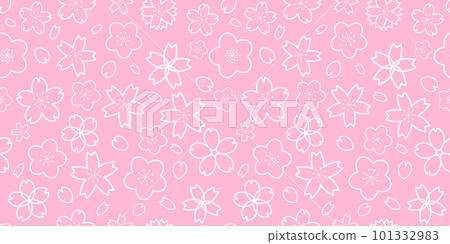 Horizontal seamless pattern with white outline geometrical sakura flowers Horizontal seamless pattern with white outline geometrical sakura flowers 101332983