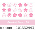 Set of geometrical sakura flower stamp symbols, cherry blossom icons 101332993