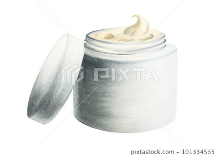 Watercolor skincare illustration. Face cream in a jar. Isolated on white background. Beauty products and botany elements, cosmetology and medicine. For designers, spa decoration, postcards, wrapping Watercolor skincare illustration. Face cream in a jar. Isolated on white background. Beauty products and botany elements, cosmetology and medicine. For designers, spa decoration, postcards, wrapping 101334535