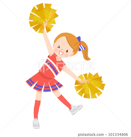 Smiling Cheerleaders Uniform Dancing Pompons Happy Stock Vector