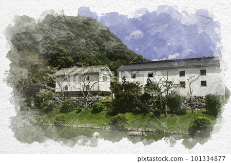 山口縣岩國市水彩風格的岩國龜甲公園 山口縣岩國市水彩風格的岩國龜甲公園 101334877