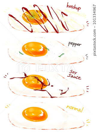 Realistic fried egg illustration set Various seasoning Realistic fried egg illustration set Various seasoning 101334967