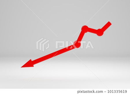 3d render, red business 3d arrow on white background, Business concept, failed business, failed business sales, Business unsuccessful. 101335619