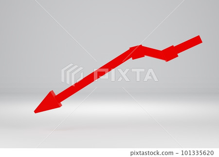 3d render, red business 3d arrow on white background, Business concept, failed business, failed business sales, Business unsuccessful. 101335620