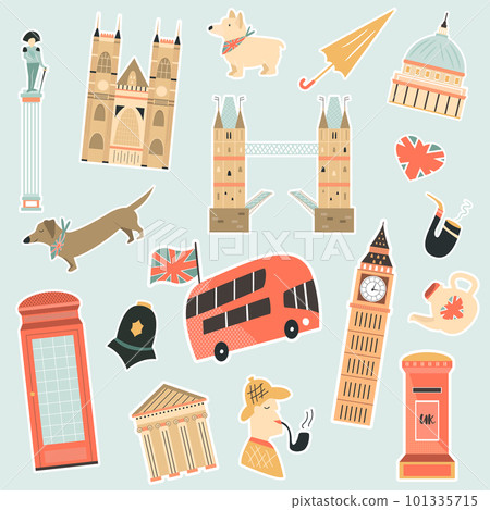 Set of stickers with London landmarks and symbols 101335715