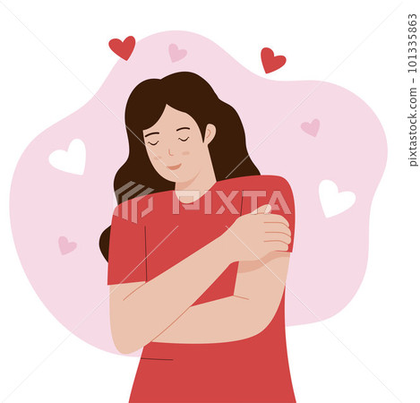 Vector illustration of woman hugging herself. Illustration for website, landing page, mobile app, poster and banner. Trendy flat vector illustration Vector illustration of woman hugging herself. Illustration for website, landing page, mobile app, poster and banner. Trendy flat vector illustration 101335863