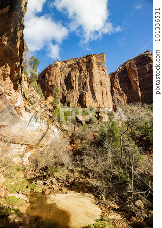 Sunny view of the autumn landscape of Zion National Park Sunny view of the autumn landscape of Zion National Park 101336531