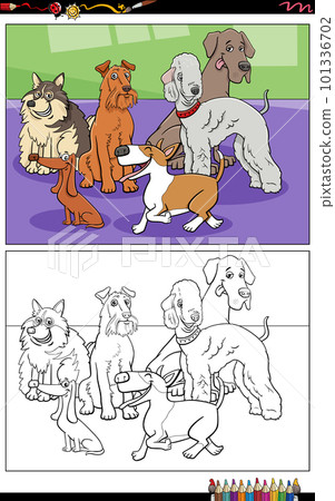 cartoon purebred dogs characters group coloring page 101336702