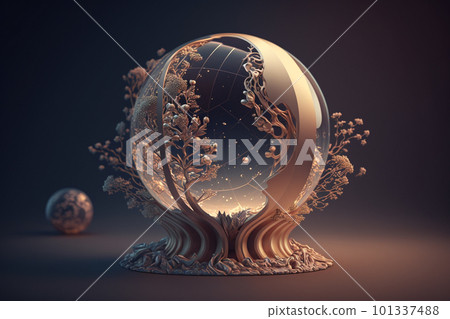 International Mother Earth Day of green world map. Save the earth concept. Happy Earth Day, 22 April. eco Earth shapes with trees water and shadow. high quality 3d illustration 101337488