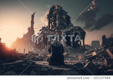 After the earthquake. Ruins destruction tragedy disaster. High quality 3d illustration 101337489