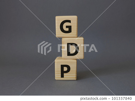 GDP - Gross domestic product symbol. Concept word GDP on wooden cubes. Beautiful grey background. Business and GDP concept. Copy space. 101337840