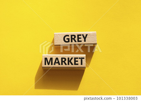 Do grey market. Wooden blocks with words grey market. Beautiful yellow background. Business and grey market concept. Copy space. 101338003
