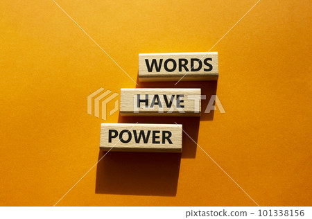 Words have power symbol. Wooden blocks with words Words have power. Beautiful orange background. Business and Words have power concept. Copy space. 101338156