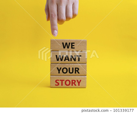 We want your story symbol. Concept words We want your story on wooden blocks. Beautiful yellow background. Businessman hand. Business and We want your story concept. Copy space. We want your story symbol. Concept words We want your story on wooden blocks. Beautiful yellow background. Businessman hand. Business and We want your story concept. Copy space. 101339177