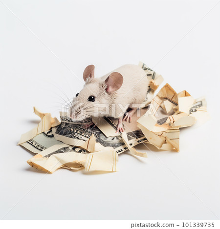 little cute mouse eats gnawed a dollar bill on a white background close-up, funny photos with animals little cute mouse eats gnawed a dollar bill on a white background close-up, funny photos with animals 101339735