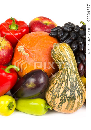 Fruits and vegetables isolated on white . Vertical photo. 101339737