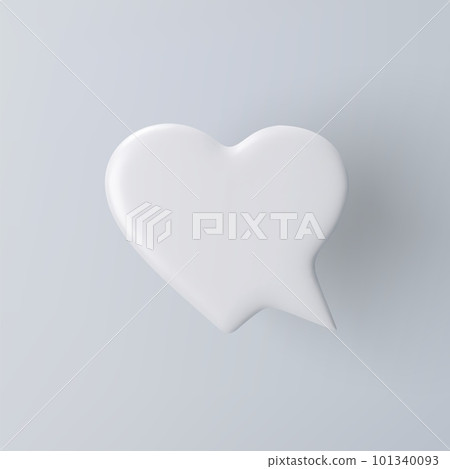 3D white heart shaped speech bubble icon on a grey background. 101340093