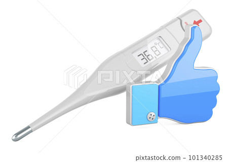 Digital electronic thermometer with like icon, 3D rendering Digital electronic thermometer with like icon, 3D rendering 101340285