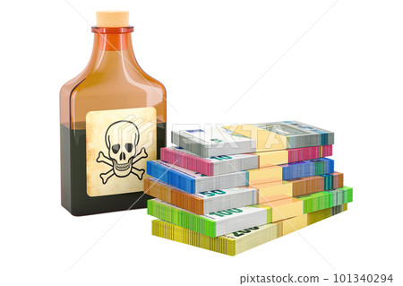 Poison bottle with euro packs, 3D rendering Poison bottle with euro packs, 3D rendering 101340294