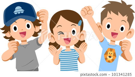 Illustration of positive and energetic children wearing short-sleeved clothes Illustration of positive and energetic children wearing short-sleeved clothes 101341285