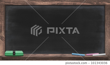 Stained blackboard with chalk and eraser, dark oak frame 101343036