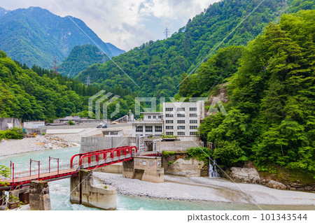 Kurobe Gorge Railway Kurobe River No. 2 Power Plant from a train window in Japan 101343544