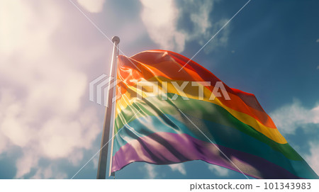 LGBTQ 彩虹旗在藍天飄揚（生成 AI） 101343983