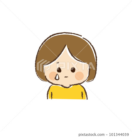 一隻眼睛流淚的中性孩子的上半身,表情悲傷 一隻眼睛流淚的中性孩子的上半身,表情悲傷 101344039