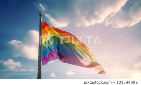 LGBTQ 彩虹旗在藍天飄揚(生成 AI) LGBTQ 彩虹旗在藍天飄揚(生成 AI) 101344099