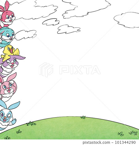 復活節，兔子，雲，草框架材料 101344290