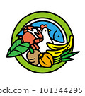 Illustrations of tropical natural ingredients logo, taro, fish, crab, chicken, banana, coconut, water spinach 101344295