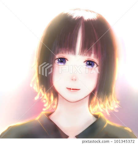 Color illustration of a girl smiling in the light Particles of light = nothing 101345372