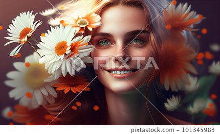 花和金發女人的美麗形象(化妝品、美學、頭髮、美容院、護髮、生成人工智能) 花和金發女人的美麗形象(化妝品、美學、頭髮、美容院、護髮、生成人工智能) 101345983