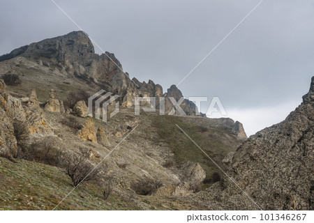Rocks in Dead city. Khoba-Tele Ridge of Karadag Reserve in spring. Crimea 101346267