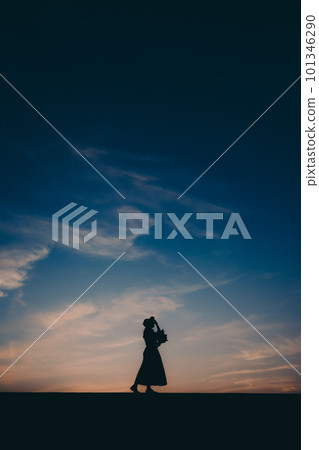 Silhouette woman with dried flowers Silhouette woman with dried flowers 101346290