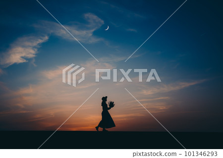 Silhouette woman with dried flowers 101346293