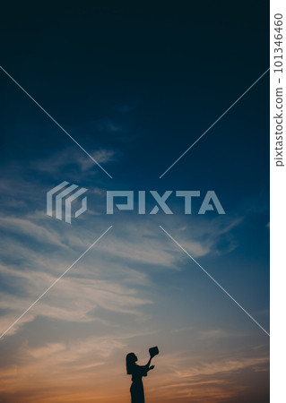 silhouette woman with a box 101346460