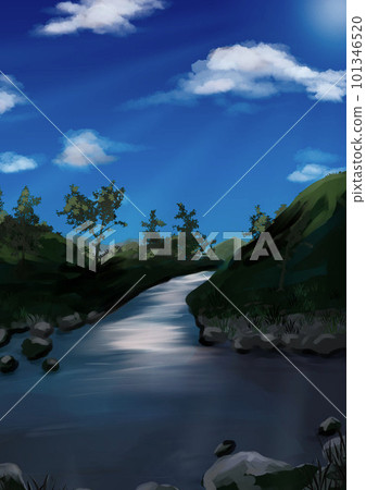 Summer blue sky and riverside (landscape painting) 101346520