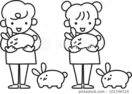 Smiling girl and boy holding a rabbit 101346528