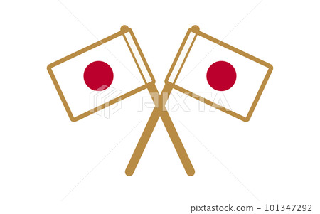 Illustration (color) of the Hinomaru (Japanese flag) crossed and hoisted 101347292