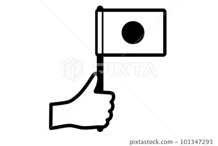 一隻手拿著 Hinomaru（日本國旗）的插圖（單色） 101347293