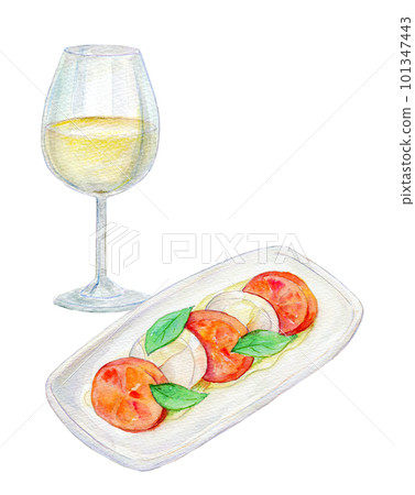 Wine and caprese set watercolor illustration Wine and caprese set watercolor illustration 101347443
