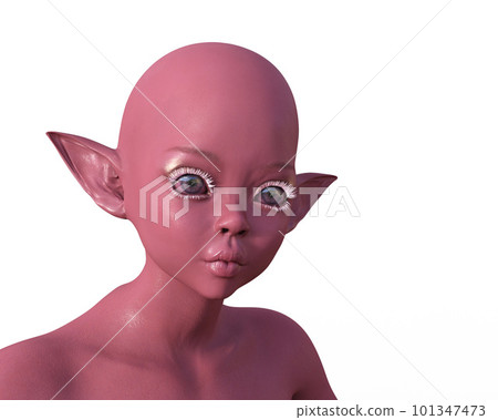 3d render. Portrait of a pink elf on a white background. 3d render. Portrait of a pink elf on a white background. 101347473