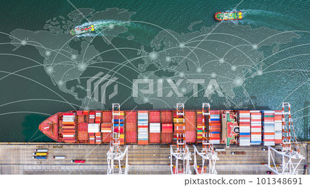 Container ship loading in a port, Aerial top view container ship in business import export transportation logistic. Container ship loading in a port, Aerial top view container ship in business import export transportation logistic. 101348691