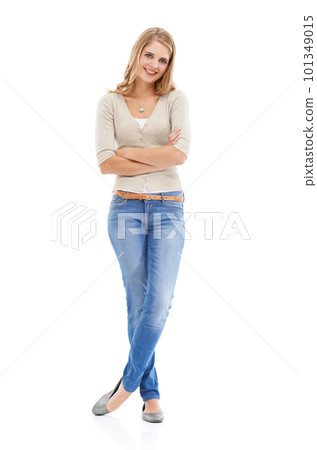 Casual confidence. an attractive young blonde woman isolated on white. Casual confidence. an attractive young blonde woman isolated on white. 101349015