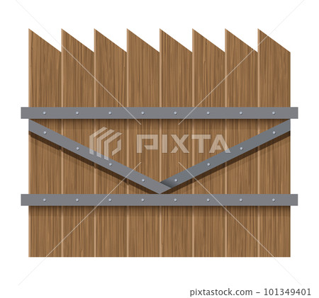 Wooden fence design. Rural fencing board construction in flat style. Enclosing planks, yards barrier. Farm or rural house boundary isolated on white background 101349401