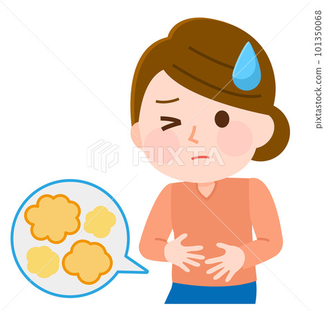 Illustration of a woman with stomach pain due to gas Illustration of a woman with stomach pain due to gas 101350068